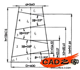 ▲圖2漸縮彎頭放樣圖