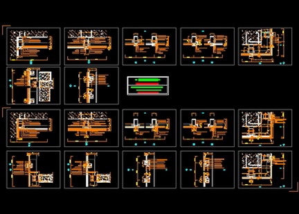 cad建筑圖紙之玻璃幕墻裝修施工圖（節點圖+立面圖）、玄觀、書柜詳圖